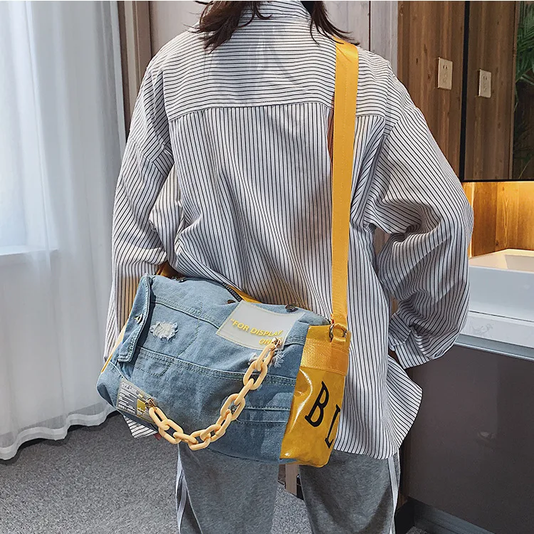 DALO Denim Crossbody Bag Women's Yellow/Green/Orange-3