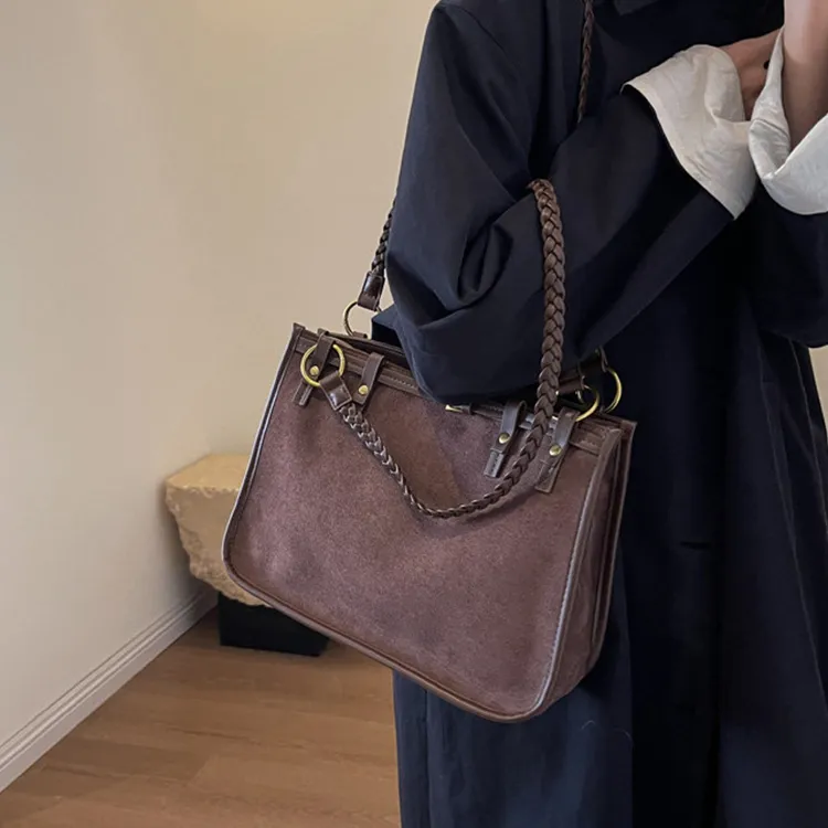 ROSEROOEN PU Velvet Blend Shoulder Bag Women's Black/Khaki/Coffee/Brown-11