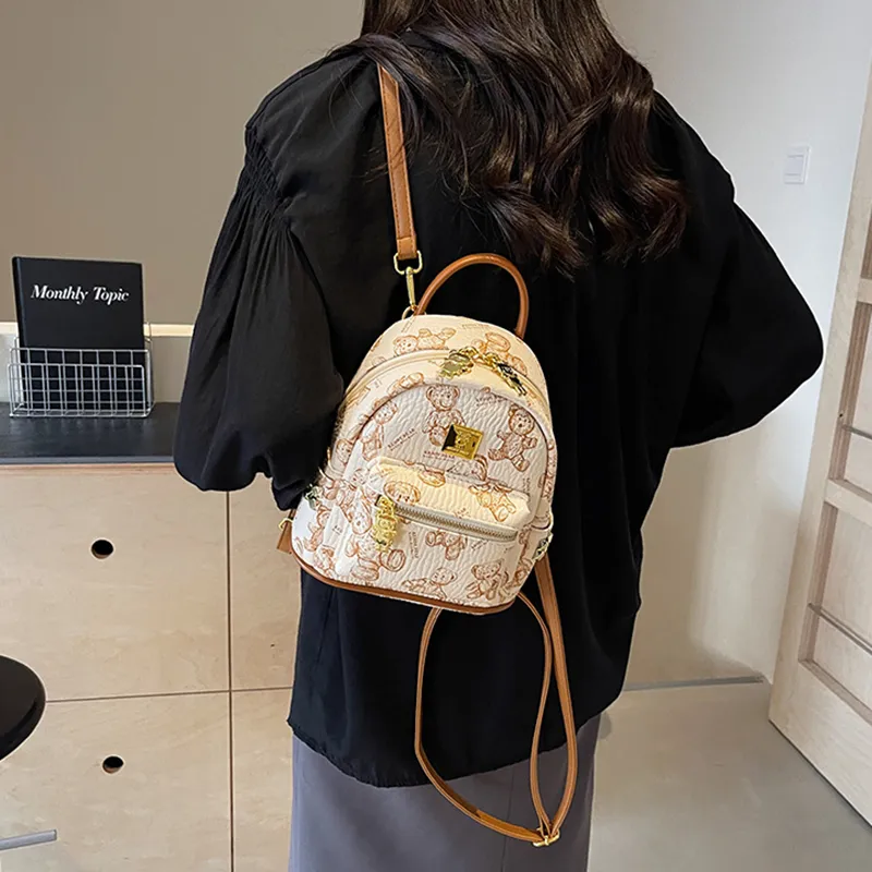 DALO PU Backpack Handheld Shoulder Bag Backpack Women's Ecru/Black/Pink/Brown-5