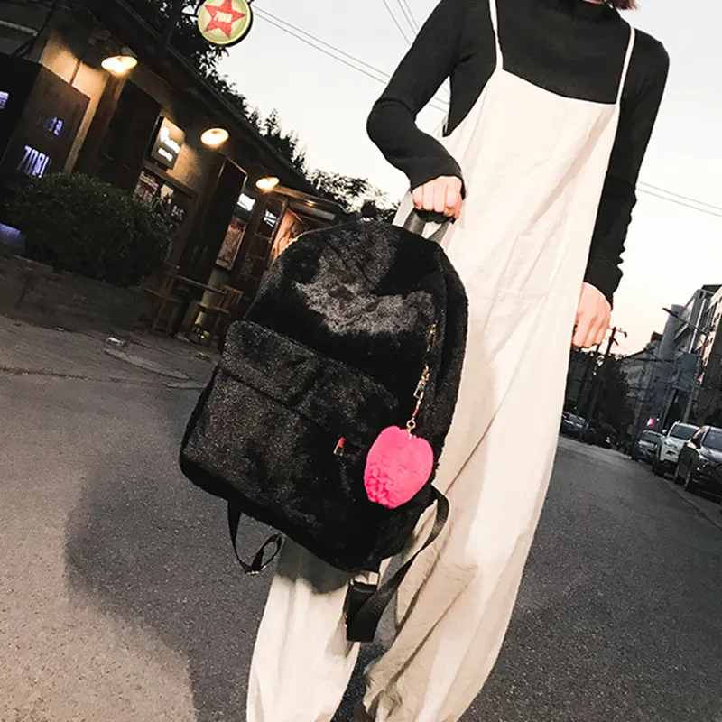 DALO Plush Backpack Women's Black/Pink-3