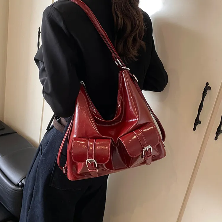 DALO PU Shoulder Bag Women's Black/Red/Coffee/Brown-5