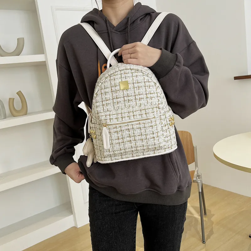 DALO Woolen One Shoulder Crossbody Backpack Women's White/Black-3