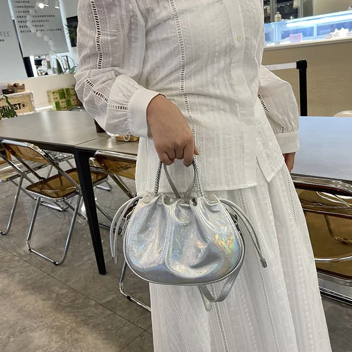 DALO PU One Shoulder Bucket Crossbody Handbag Women's Silver/Multicolor/Gold/Black-6
