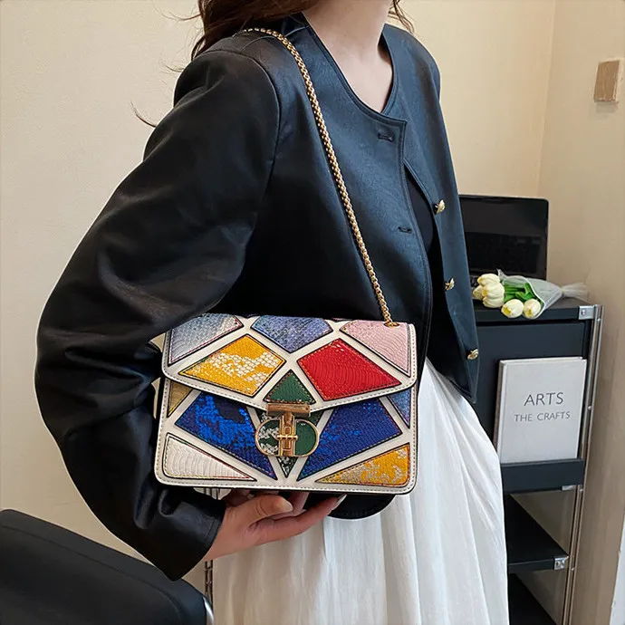 DALO PU Small Square Bag Shoulder Bag Women's Green/Multicolor/White & Color/Gold-10