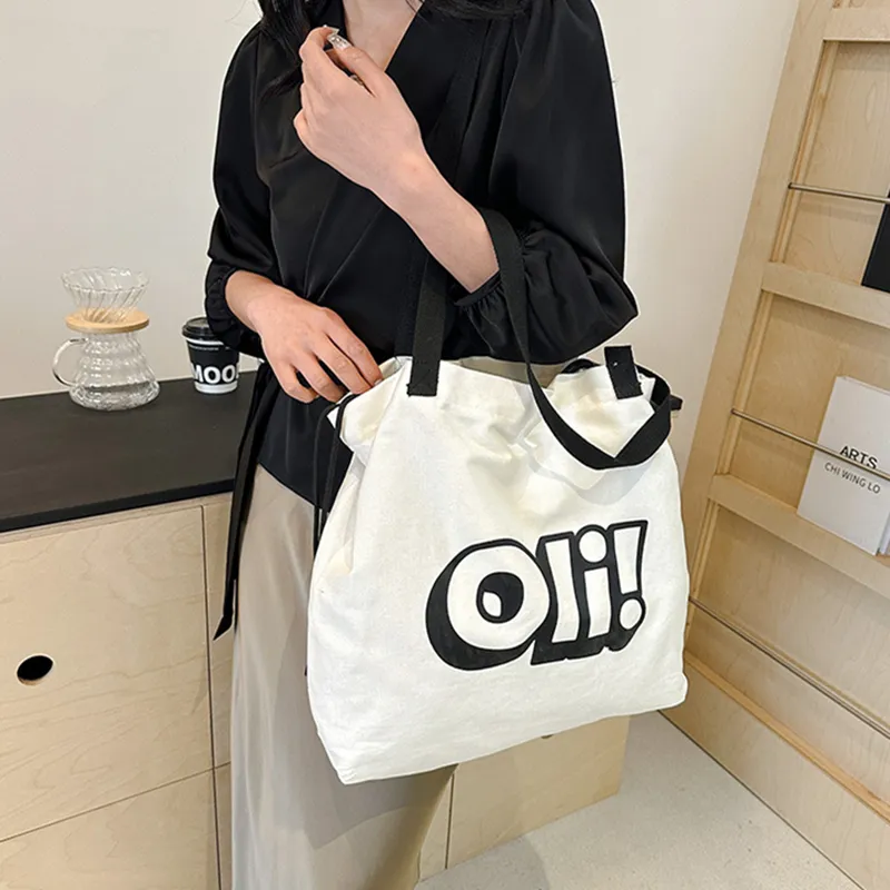 DALO Canvas Canvas Bag Shoulder Bag Women's Black Text Mother's Version/White Letter Version-8