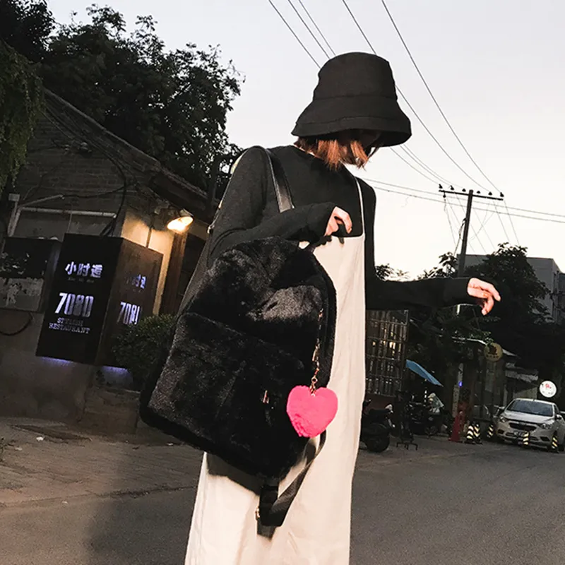 DALO Plush Backpack Women's Black/Pink-1