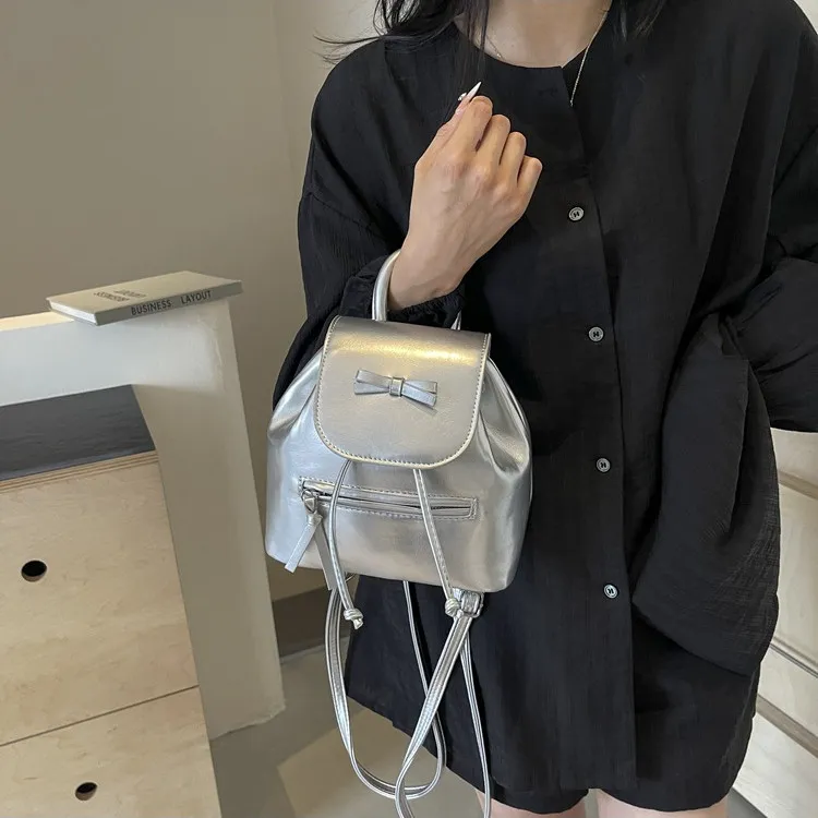 DALO PU Small Backpack Handbag Women's Black/Silver/Red/White-5
