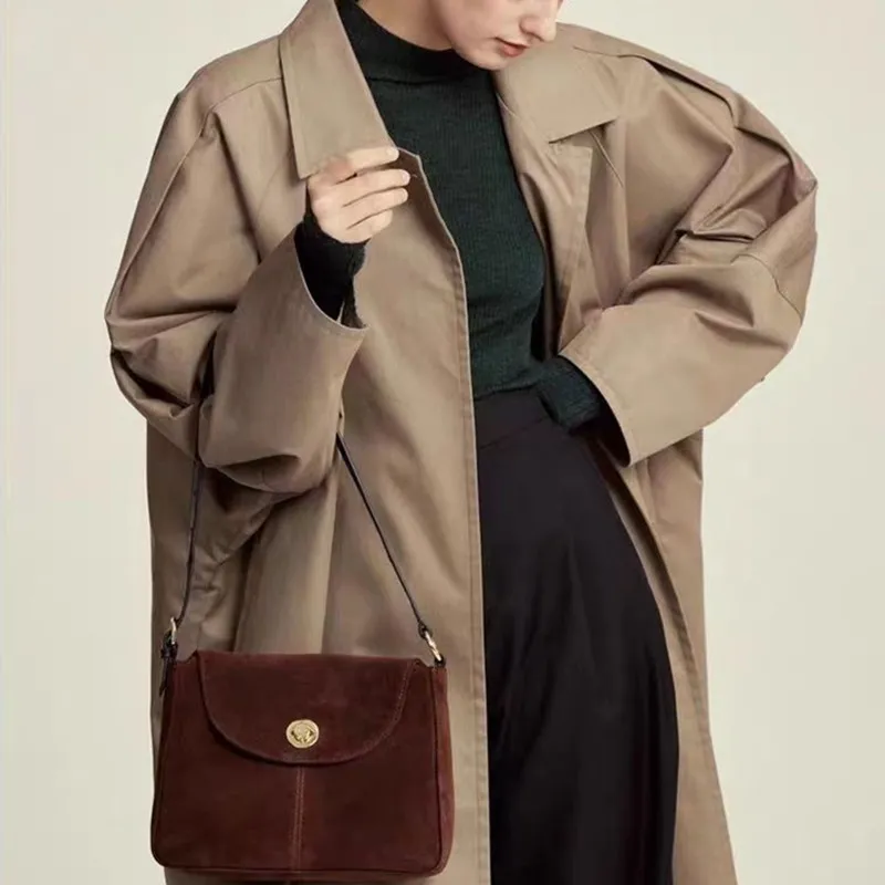 DALO Woolen Shoulder Bag, Tote, Crossbody Bag Women's Burgundy/Olive Green-1