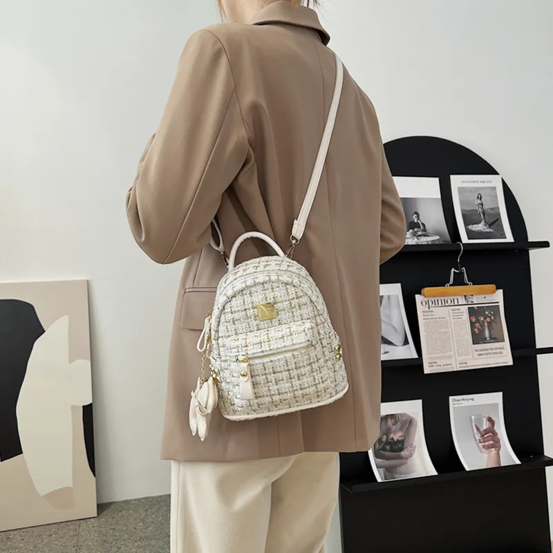 DALO Woolen One Shoulder Crossbody Backpack Women's White/Black-5