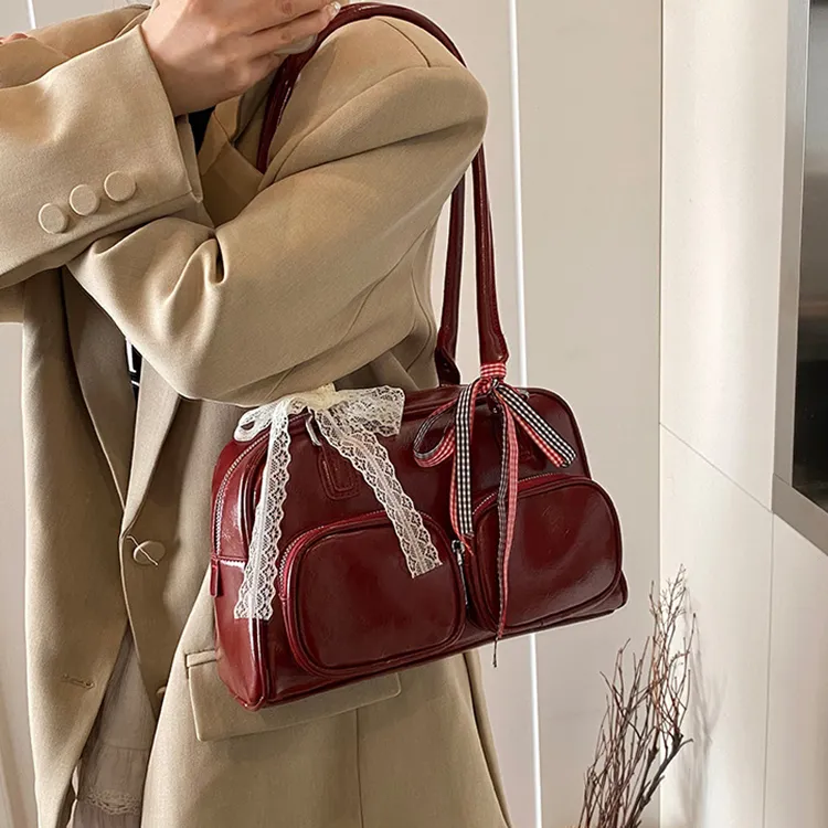 DALO PU Shoulder Bag Women's Silver/Coffee/Red/Brown/Black/White-8