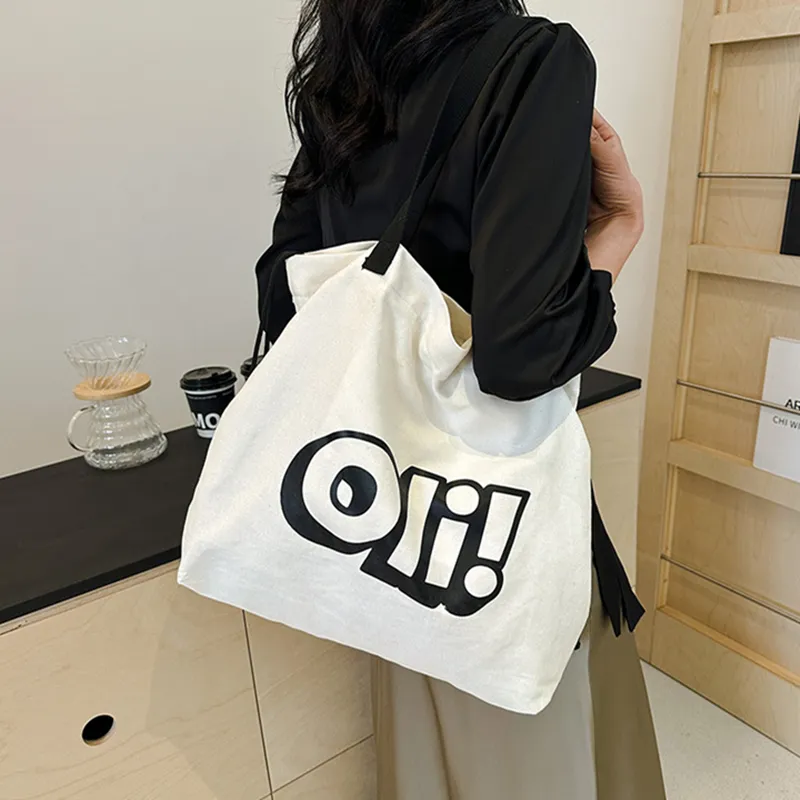 DALO Canvas Canvas Bag Shoulder Bag Women's Black Text Mother's Version/White Letter Version-10