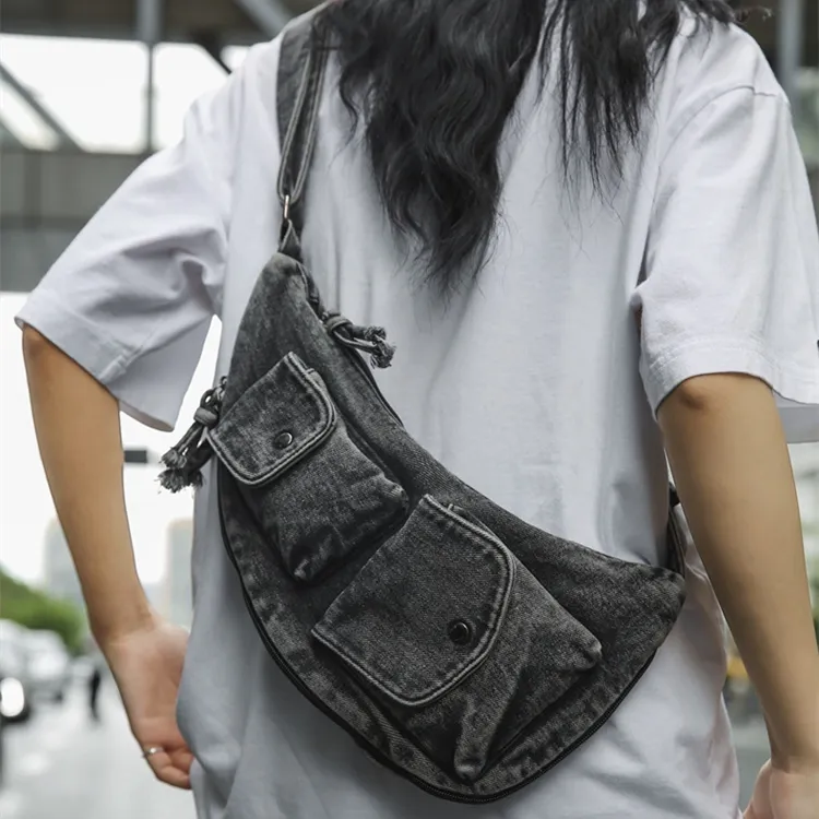 DALO Denim Shoulder Bag, Crossbody Bag Unisex Blue/Black/Khaki-5