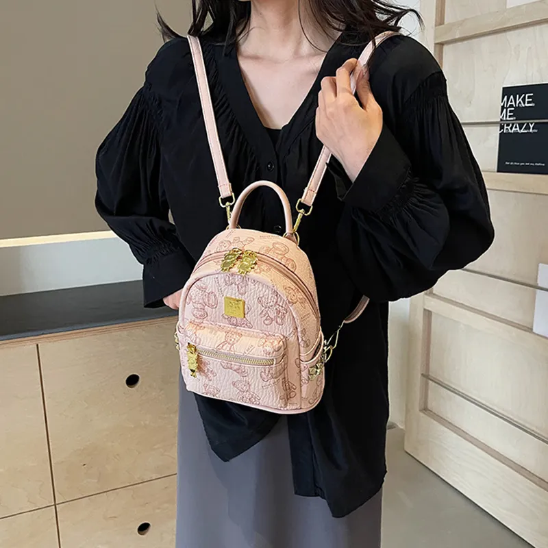 DALO PU Backpack Handheld Shoulder Bag Backpack Women's Ecru/Black/Pink/Brown-11