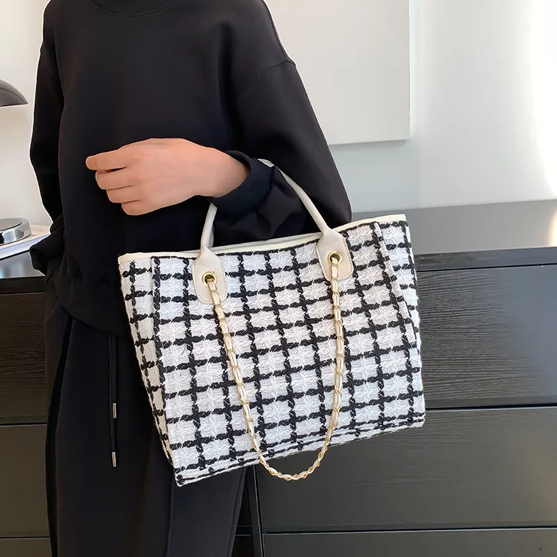 DALO Canvas Tote Bag, Shopping Bag, Canvas Bag, One Shoulder, Crossbody, Handbag Women's Black/White-5