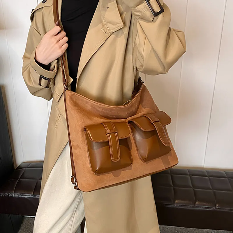 DALO Suede Shoulder Bag Women's Thousand Birds Coffee/Matte Coffee/Frosted Brown-13