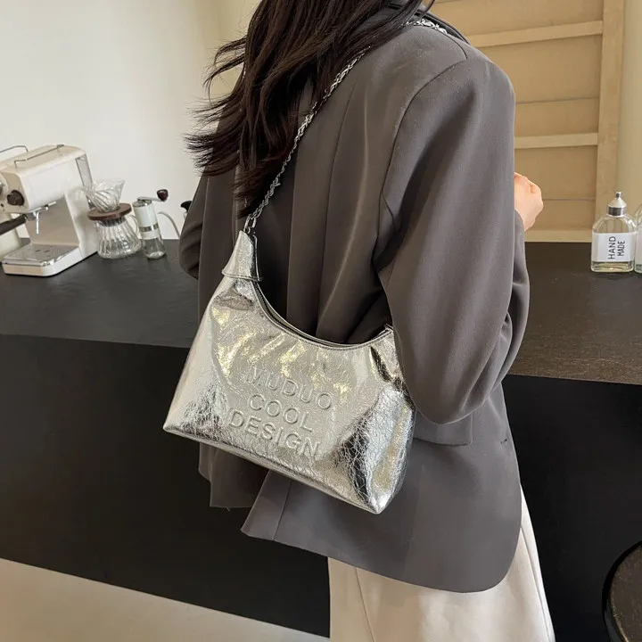 DALO PU Shoulder Bag Crossbody Bag Regular Women's Black/Ecru/Silver-9