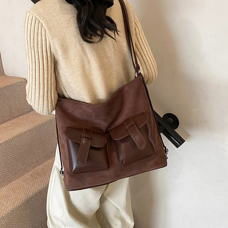 DALO Suede Shoulder Bag Women's Thousand Birds Coffee/Matte Coffee/Frosted Brown-9