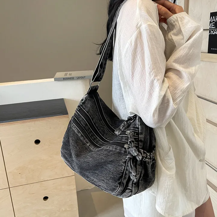 DALO Denim Crossbody Bag, Shoulder Bag Women's Dark Tea/Light Blue/Dark Blue-1