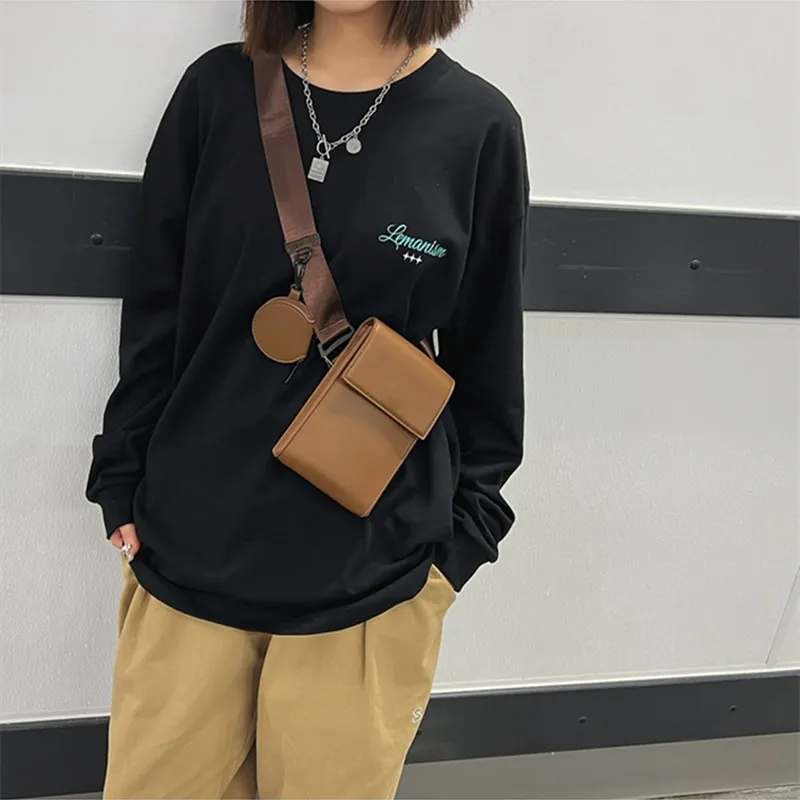 DALO PU Shoulder Bag Crossbody Bag Unisex Black/Brown-8
