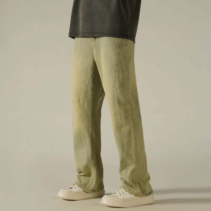 KNOW EVERY Spring And Fall Jeans Unisex Yellow Mud-2
