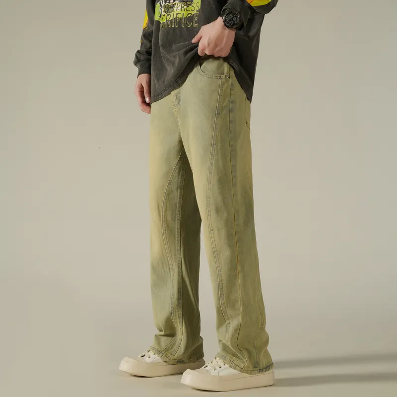 KNOW EVERY Spring And Fall Jeans Unisex Yellow Mud-3