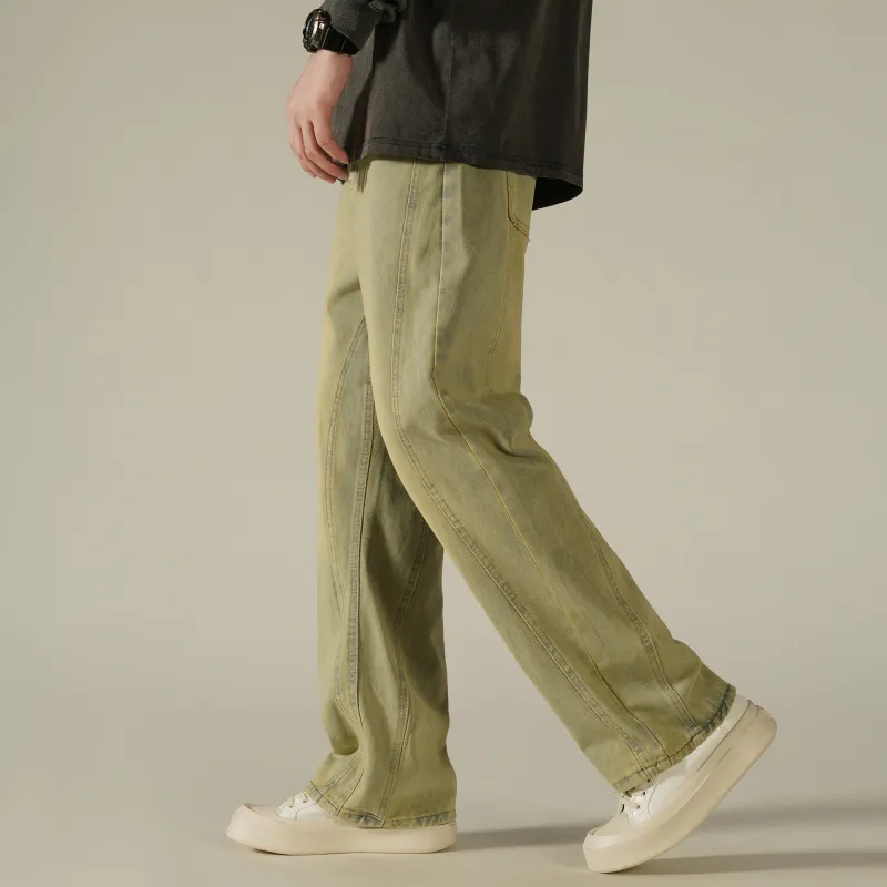 KNOW EVERY Spring And Fall Jeans Unisex Yellow Mud-4