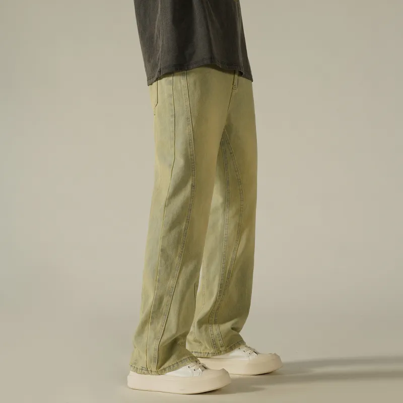 KNOW EVERY Spring And Fall Jeans Unisex Yellow Mud-5