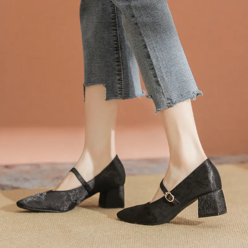 YAFEI XUANYU Chunky Heel High Heels 5cm Women's Black-5