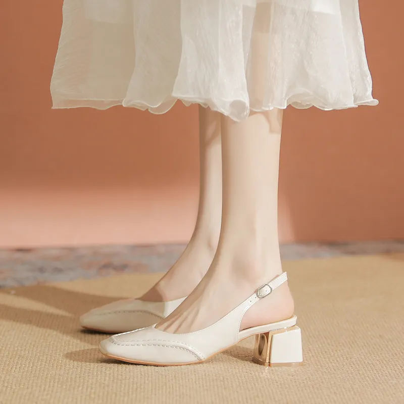 YAFEI XUANYU Chunky Heel High Heels 5cm Women's White-6