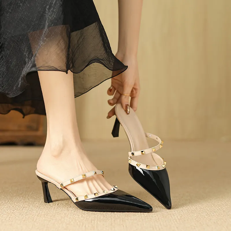 YAFEI XUANYU Rubber Sole Stud Closed Toe Slippers Women's-5