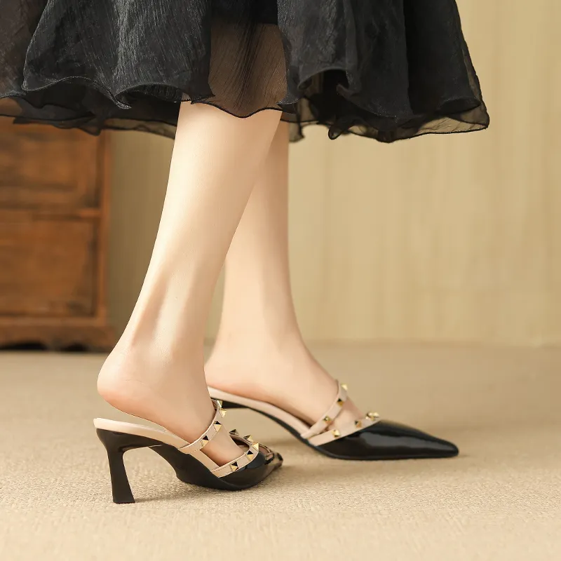 YAFEI XUANYU Rubber Sole Stud Closed Toe Slippers Women's-4