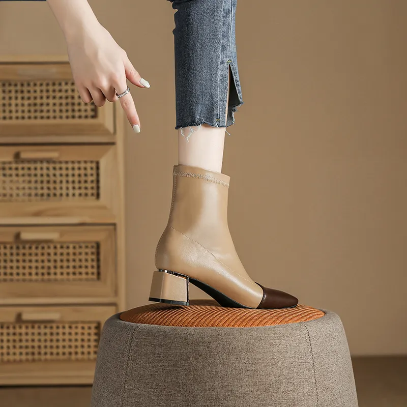 YAFEI XUANYU Ankle Boots Women's Khaki-5