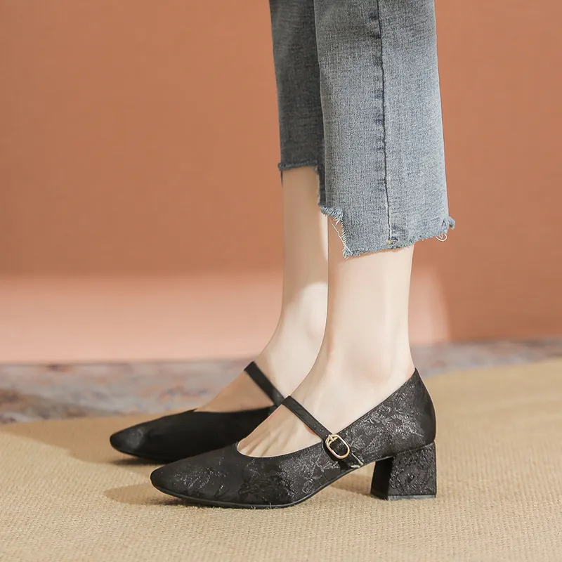 YAFEI XUANYU Chunky Heel High Heels 5cm Women's Black-7