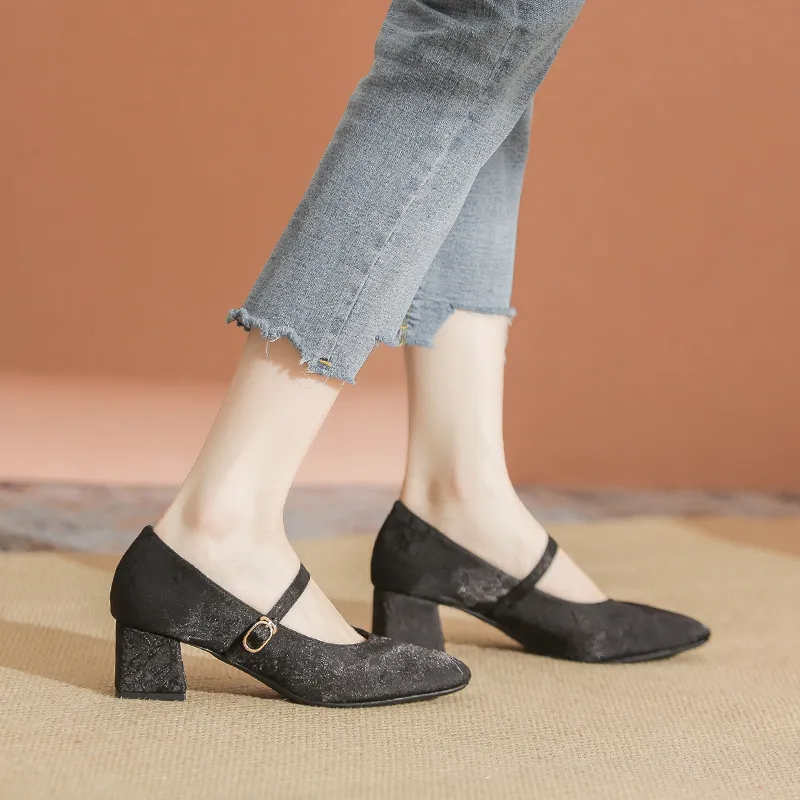 YAFEI XUANYU Chunky Heel High Heels 5cm Women's Black-2