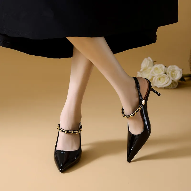 YAFEI XUANYU Slim Heel High Heels Women's Black-4