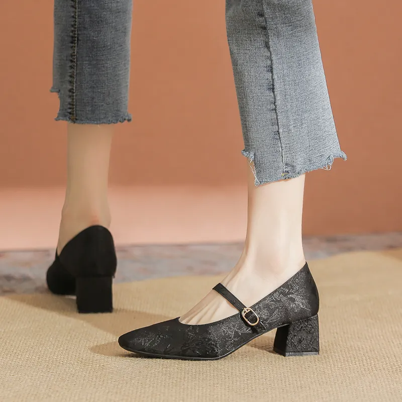 YAFEI XUANYU Chunky Heel High Heels 5cm Women's Black-4