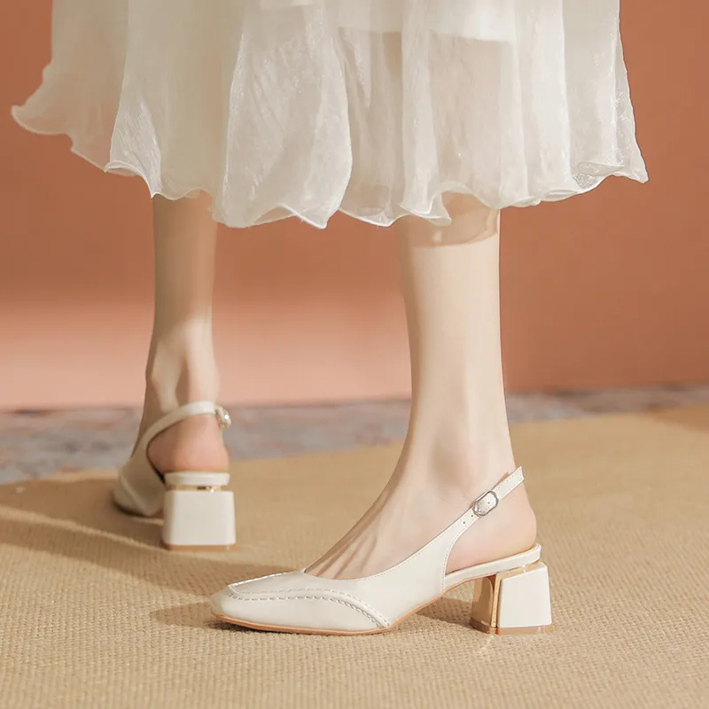 YAFEI XUANYU Chunky Heel High Heels 5cm Women's White-4