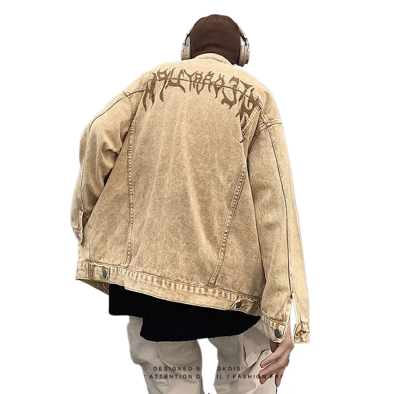 KUNZHUDAXIANG Denim Jacket Unisex Ginger Coffee-3