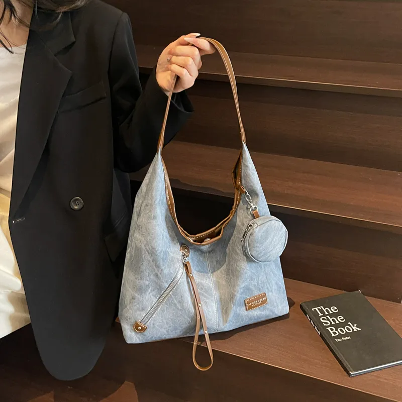 Versman Pu Shoulder Bag Women's Denim Blue/Dark Tea/Ecru-5