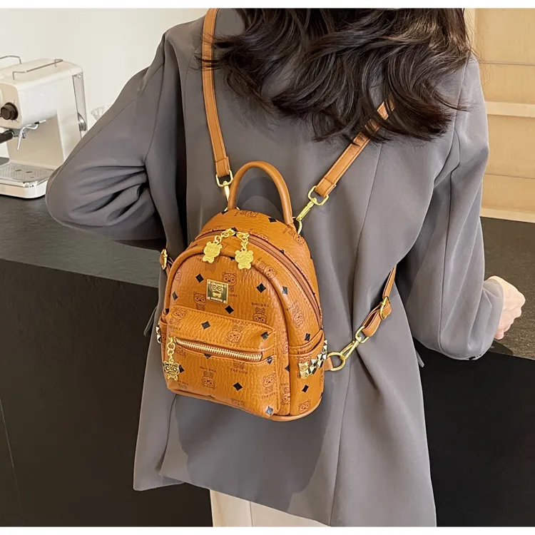 BAODIDAISHU Pu Backpack Women's White/Pink/Brown-19