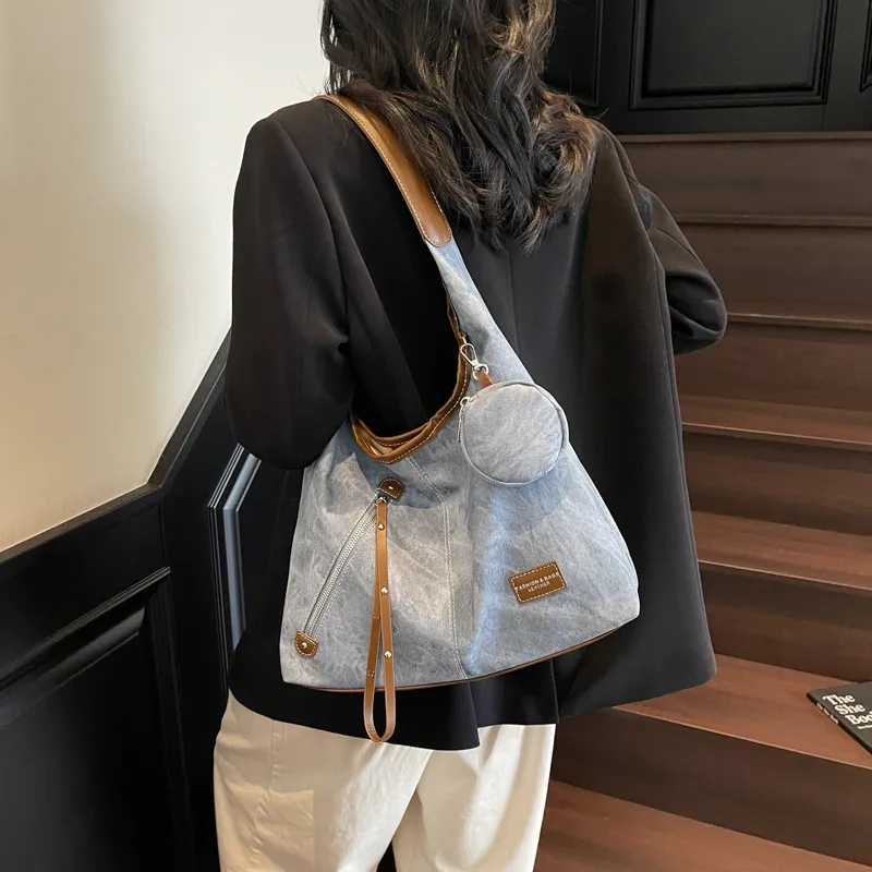 Versman Pu Shoulder Bag Women's Denim Blue/Dark Tea/Ecru-4