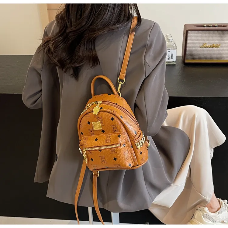 BAODIDAISHU Pu Backpack Women's White/Pink/Brown-17