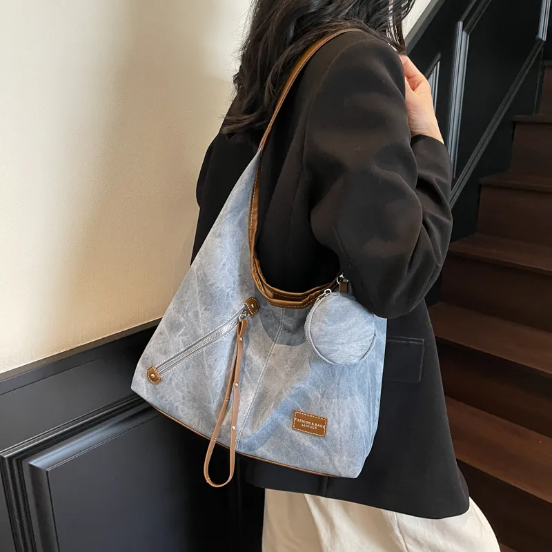 Versman Pu Shoulder Bag Women's Denim Blue/Dark Tea/Ecru-2
