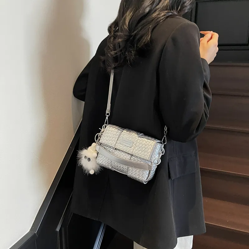 Versman PU Crossbody Handbag Small Size Women's Ecru/Silver/Black/Pink-5