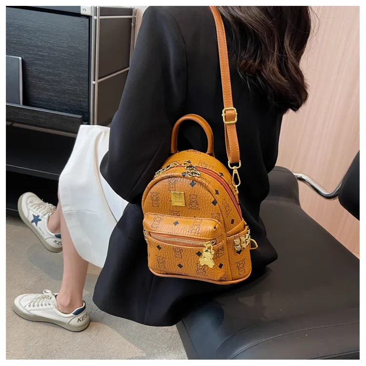 Versman PU Backpack Small Size Women's Black/Ecru/Pink/Brown-25