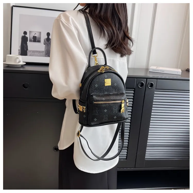Versman PU Backpack Small Size Women's Black/Ecru/Pink/Brown-4