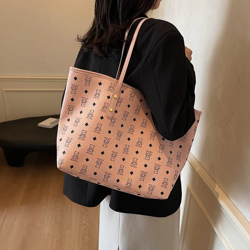 Versman PU Tote Bag, Shoulder Bag Large Size Women's Brown/Black/Pink/White/Black White Color Scheme-12
