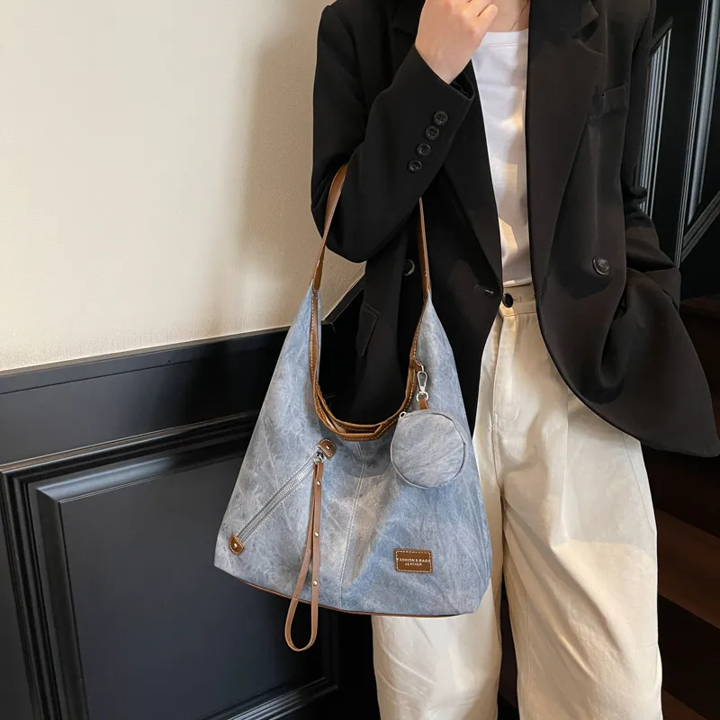 Versman Pu Shoulder Bag Women's Denim Blue/Dark Tea/Ecru-3