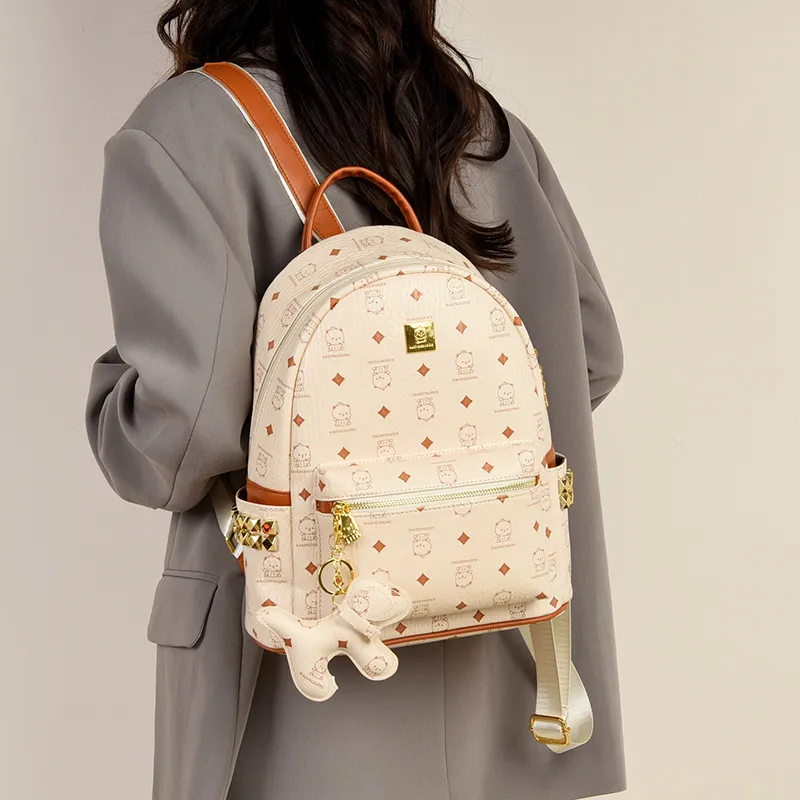 Versman PU Backpack Regular Women's Yellow/White/Pink/Black-11