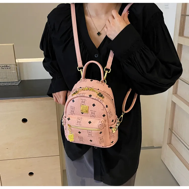 BAODIDAISHU Pu Backpack Women's White/Pink/Brown-34